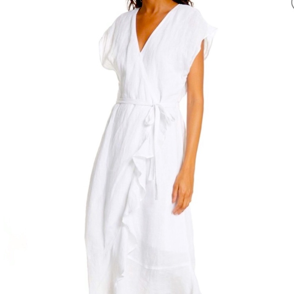 JOIE Filma Back Cutout Linen Wrap Dress Porcelan